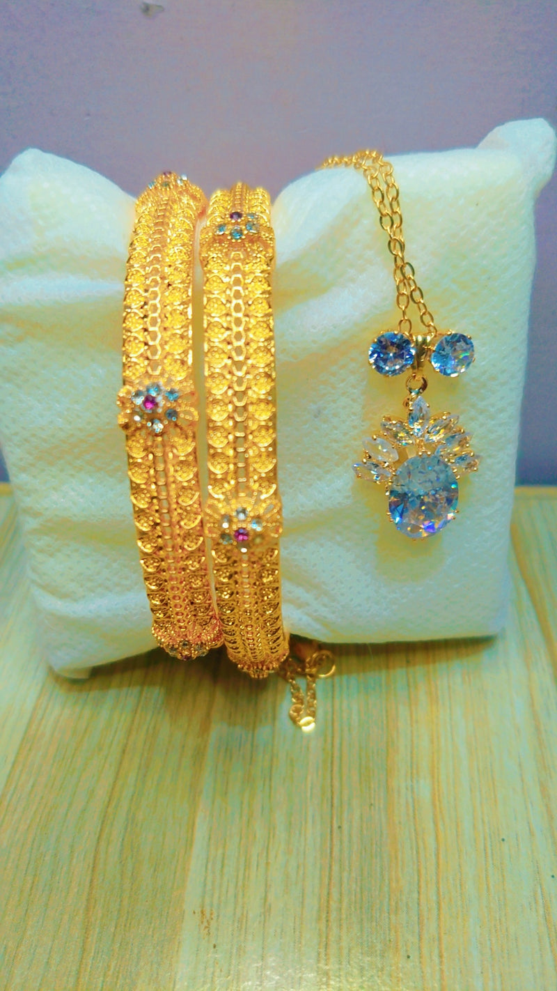Gold Plated Zircon Jewelry Set for Women – Necklace, Earrings & Bangles | Elegant Combo for Gift & Daily Wear in Pakistan