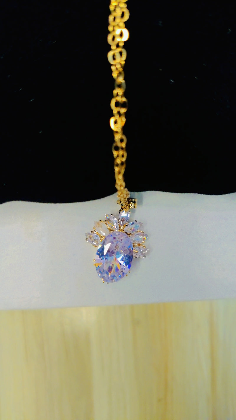 Elegant white zircon necklace for women – gold-toned adjustable pendant with sparkling stones, ideal for formal and festive occasions in Pakistan."

